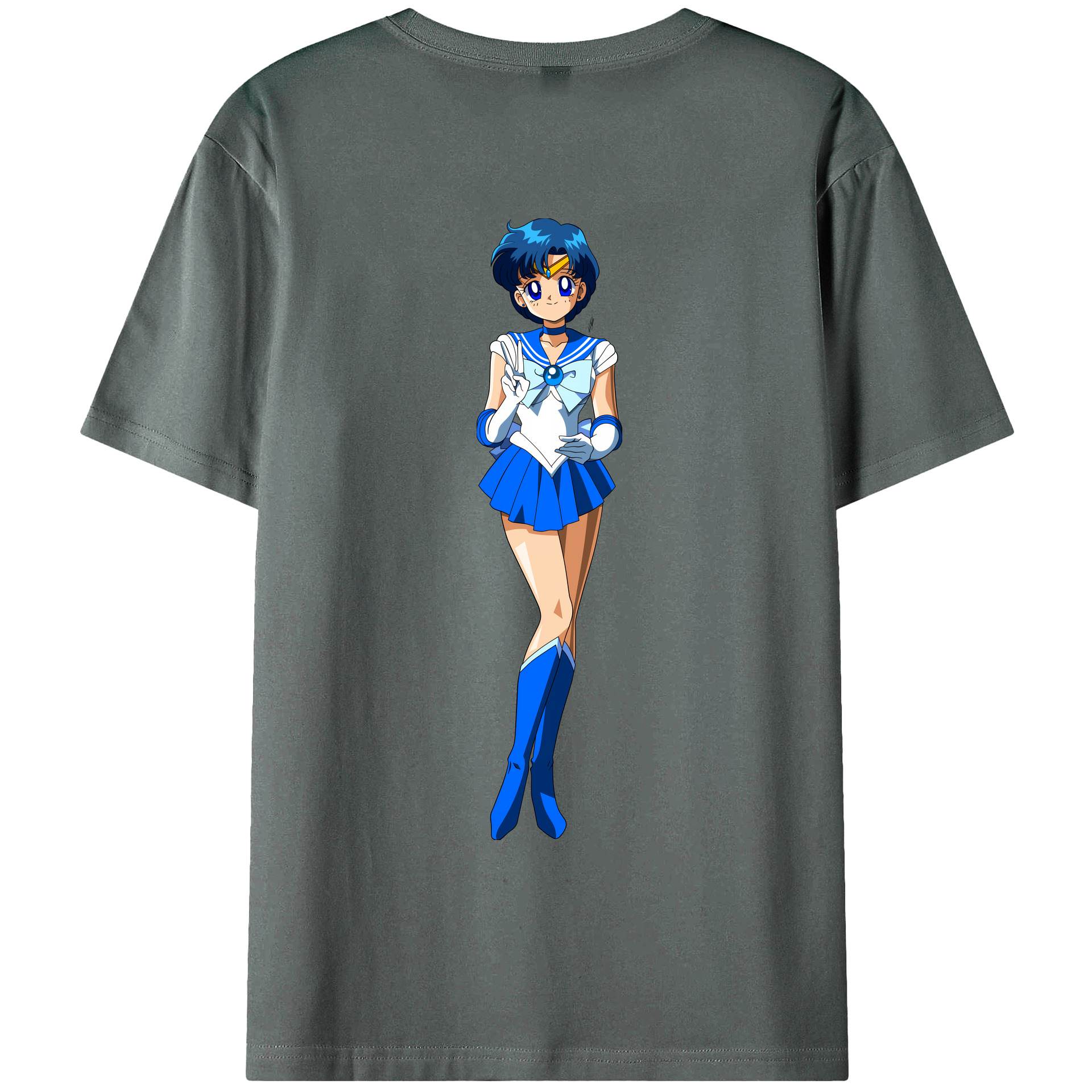 （画像用） 美少女戦士セーラームーン 水野 亜美 みずの あみ Sailor Moon Mizuno Ami 綿100％ メンズ半袖Tシャツ（バックプリント） 通気性